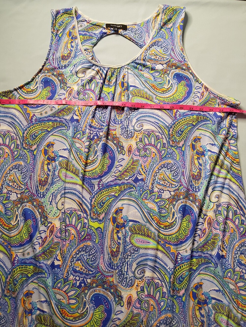 Ellen Tracy Sleeveless Paisley Sleepgown in Blue, Green & White 3X - Picture 4 of 9